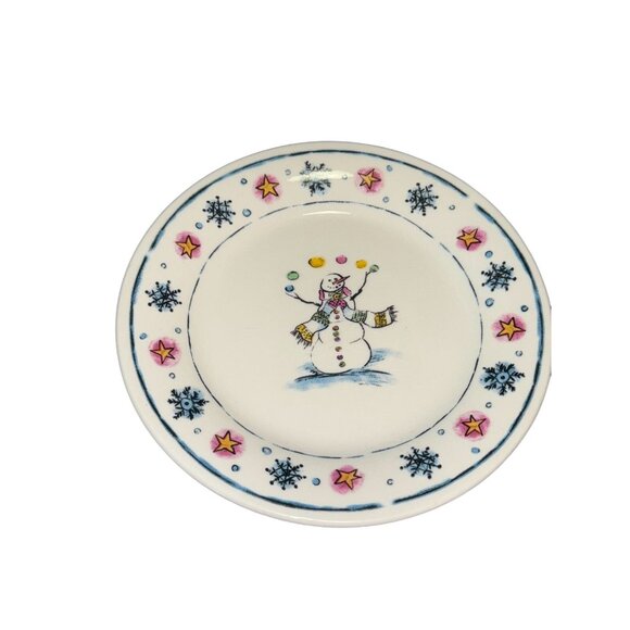 Snowman & Snowflake Plate 7" Stoneware Daily Dining Microwave & Dishwasher Safe - Picture 1 of 3